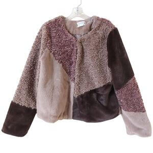 Love Riche Faux Fur Mixed Media Vegan Friendly Colorblock Lightweight Jacket